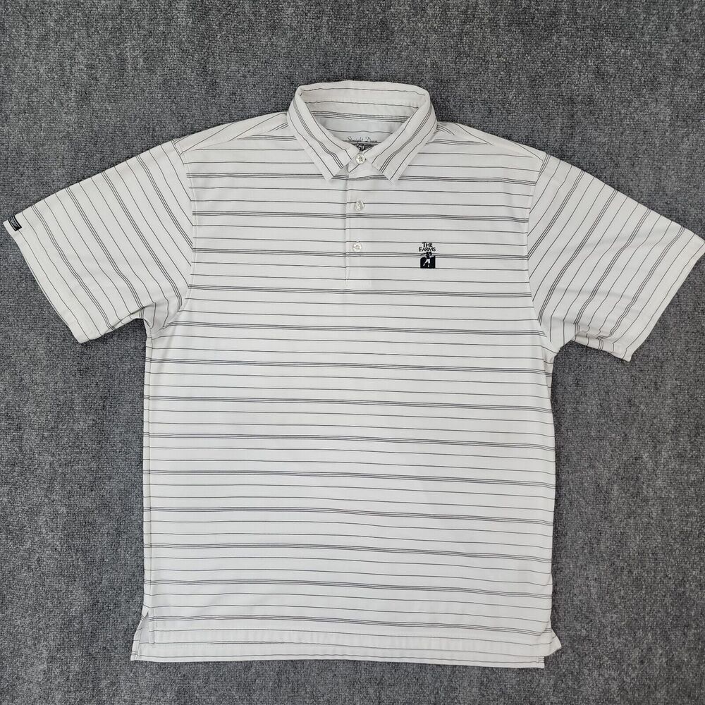 Straight Down Shirt Mens XL White Striped Polo Performance The Farms Golf Club